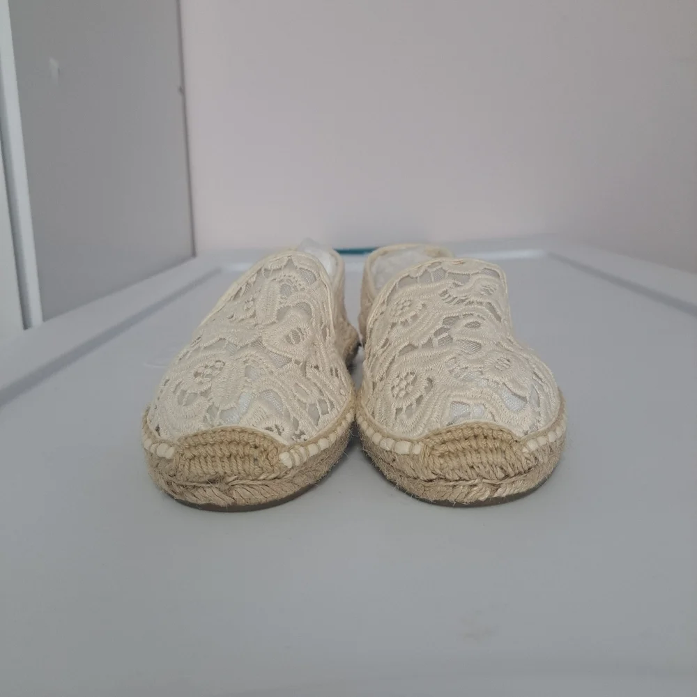 Soludos Lace Smoking Slipper Espadrille Cream 8 NWOB